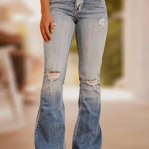 Women's Distressed Blue Flared Jeans